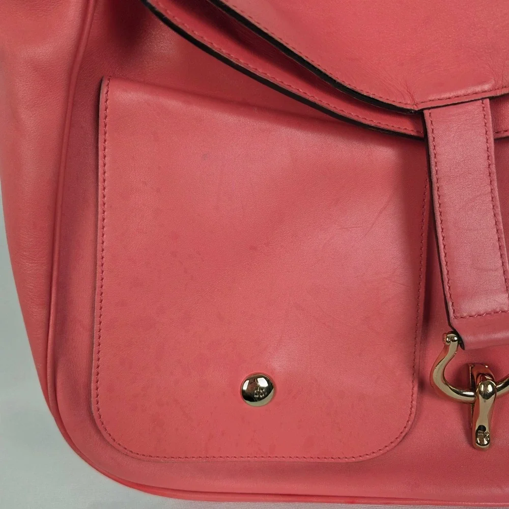 Kate Spade Coral Pink Leather Shoulder Bag Flap Front Pockets Gold‎ Hardware
